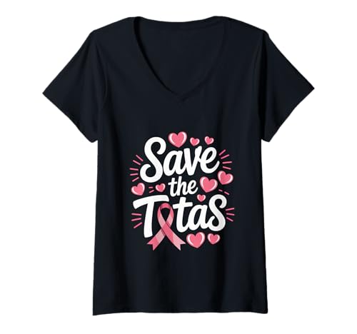 Damen Save The Tatas Brustkrebs-Bewusstseins-Band, Rosa T-Shirt mit V-Ausschnitt Damen Save The Tatas Brustkrebs-Bewusstseins-Band, Rosa T-Shirt mit V-Ausschnitt von Breast Cancer For Men And Women