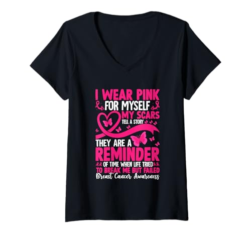 Damen Ich trage Rosa für Mich Meine Narben erzählen eine Geschichte T-Shirt mit V-Ausschnitt Damen Ich trage Rosa für Mich Meine Narben erzählen eine Geschichte T-Shirt mit V-Ausschnitt von Breast Cancer Resilience Empowerment Hope