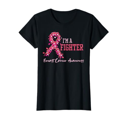 Fighter Pink Ribbon Hearts Brustkrebs Awareness Women T-Shirt von Breast Cancer Shirts For Women Survivor Gifts