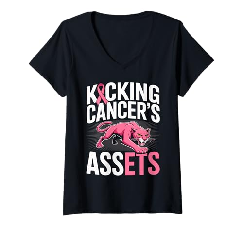 Damen Krebs besiegen: Pinkes Bewusstseinsband T-Shirt mit V-Ausschnitt Damen Krebs besiegen: Pinkes Bewusstseinsband T-Shirt mit V-Ausschnitt von Breast Cancer Strength And Support Collection