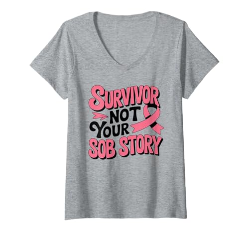 Damen Brustkrebs-Überlebender Krieger rosa Schleife Oktober Bewusstsein T-Shirt mit V-Ausschnitt Damen Brustkrebs-Überlebender Krieger rosa Schleife Oktober Bewusstsein T-Shirt mit V-Ausschnitt von Breast Cancer Survivor Not Your Sob Story Apparel