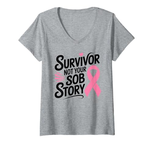 Damen Brustkrebs-Überlebender Krieger rosa Schleife Oktober Bewusstsein T-Shirt mit V-Ausschnitt Damen Brustkrebs-Überlebender Krieger rosa Schleife Oktober Bewusstsein T-Shirt mit V-Ausschnitt von Breast Cancer Survivor Not Your Sob Story