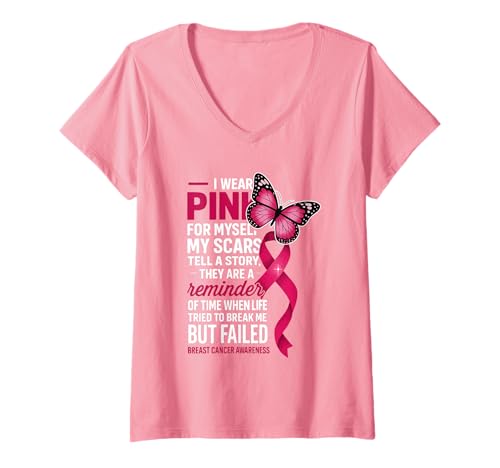 Damen Ich trage Rosa für Mich Brustkrebs-Frauen Meine Narben sind ausgefallen T-Shirt mit V-Ausschnitt Damen Ich trage Rosa für Mich Brustkrebs-Frauen Meine Narben sind ausgefallen T-Shirt mit V-Ausschnitt von Breast Cancer Survivor Pink Ribbon Butterfly