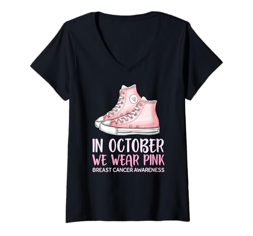 Damen Teenager Brustkrebs Bewusstsein Rosa Sneakers Mädchen Frauen T-Shirt mit V-Ausschnitt Damen Teenager Brustkrebs Bewusstsein Rosa Sneakers Mädchen Frauen T-Shirt mit V-Ausschnitt von Breast Cancer Survivor Pink Show Outfit October