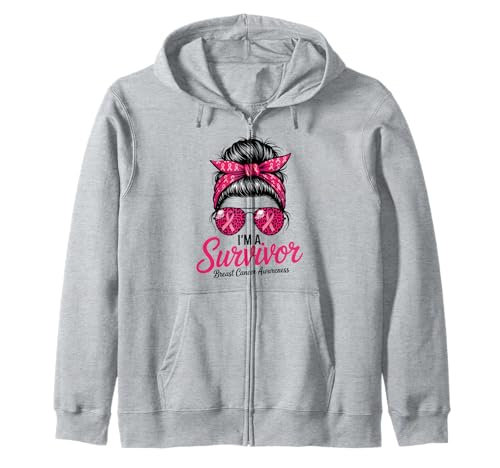 I'm A Survivor Brustkrebs-Bewusstsein rosa Schleife Frauen Mama Kapuzenjacke von Breast Cancer Survivor Pride Leopard Messy Bun