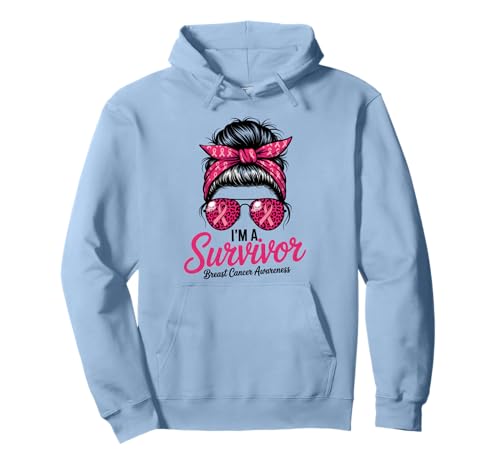 I'm A Survivor Brustkrebs-Bewusstsein rosa Schleife Frauen Mama Pullover Hoodie von Breast Cancer Survivor Pride Leopard Messy Bun