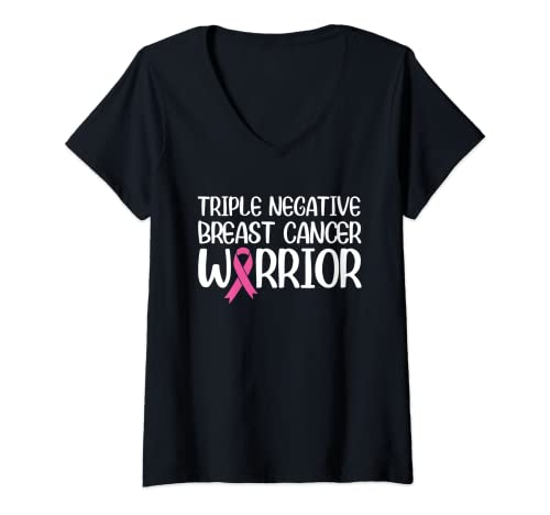 Damen Triple Negative Brustkrebs-Bewusstseins-Krieger Pink Rainbow T-Shirt mit V-Ausschnitt von Breast Cancer Warrior Triple Negative Outfits