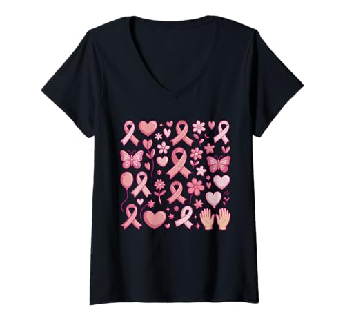 Damen Coquette Rosa Schleifen Brustgesundheit Oktober T-Shirt mit V-Ausschnitt Damen Coquette Rosa Schleifen Brustgesundheit Oktober T-Shirt mit V-Ausschnitt von Breast Health Awareness Coquette Collection