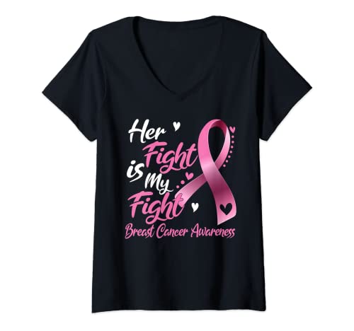 Damen "Her Fight Is My Fight Breast Cancer"-Bewusstsein T-Shirt mit V-Ausschnitt Damen "Her Fight Is My Fight Breast Cancer"-Bewusstsein T-Shirt mit V-Ausschnitt von Breast cancer Awareness