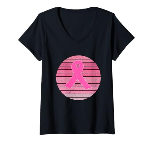 Damen Alle gegen Brustkrebs, Vintage Schmetterling, Rosa Oktober T-Shirt mit V-Ausschnitt von Breast cancer awareness Apparel