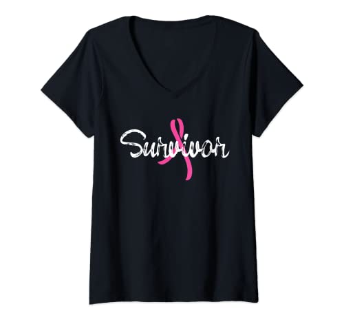 Damen Breast cancer survivor proud fighter graphic design T-Shirt mit V-Ausschnitt Damen Breast cancer survivor proud fighter graphic design T-Shirt mit V-Ausschnitt von Breast cancer survivor awareness graphic design