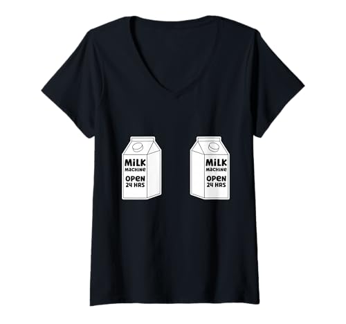 Damen Milchmaschine geöffnet 24 Stunden lustiger Stillmilchkarton T-Shirt mit V-Ausschnitt Damen Milchmaschine geöffnet 24 Stunden lustiger Stillmilchkarton T-Shirt mit V-Ausschnitt von Breastfeeding by LazyPanda