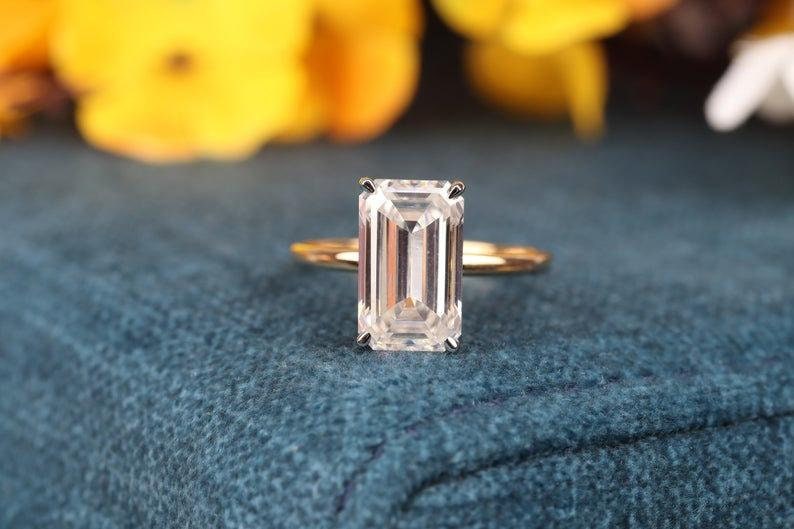 D Farbe Smaragd Moissanite Ehering 3.0Ct Länglicher Jahrestag Ring, 14K Weißgold Braut Verlobungsring Für Frauen von BreathDiamond