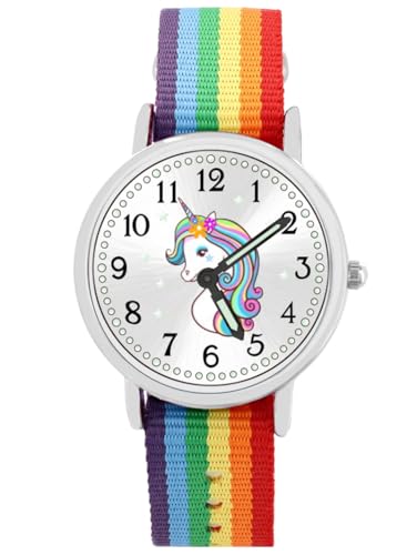 Brecjon Armbanduhr Mädchen Jungen Kinderuhr Einhorn Lernuhr 5ATM wasserdicht Wechselarmband bunt Regenbogen 900 von Brecjon