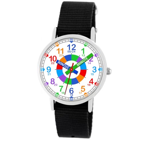 Brecjon Kinder Armbanduhr Jungen Lernuhr Einschulung Textil Armband analog Quarz schwarz 6507 von Brecjon