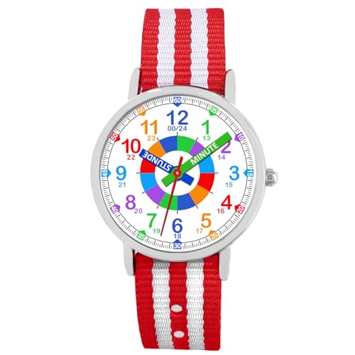 Brecjon Kinder Armbanduhr Mädchen Lernuhr Einschulung Textil Armband analog Quarz rot-Weiss 6519 Brecjon Kinder Armbanduhr Mädchen Lernuhr Einschulung Textil Armband analog Quarz rot-Weiss 6519 von Brecjon