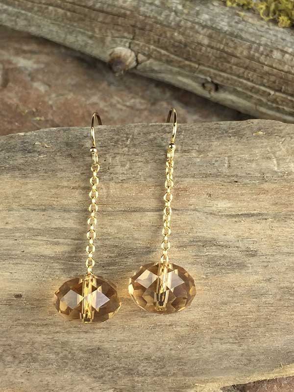 Mittlere Amber Color Rondel Kette Drop Ohrringe/1 1/2", Gold-Filled Drähte & Kette, Glas Rondels, Handgefertigt von Breenadorn