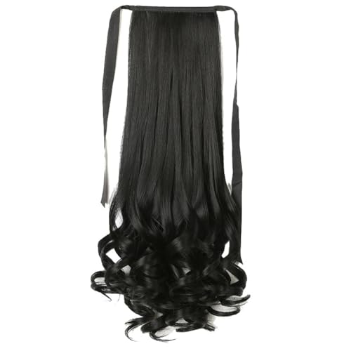 Breeshy 58 cm Frauen langes lockiges Haar Krawatte Perücke Pferdeschwanz Stil Birnenblüte große Perücke gewellt realistisch langes lockiges Haar Pferdeschwanz B von Breeshy