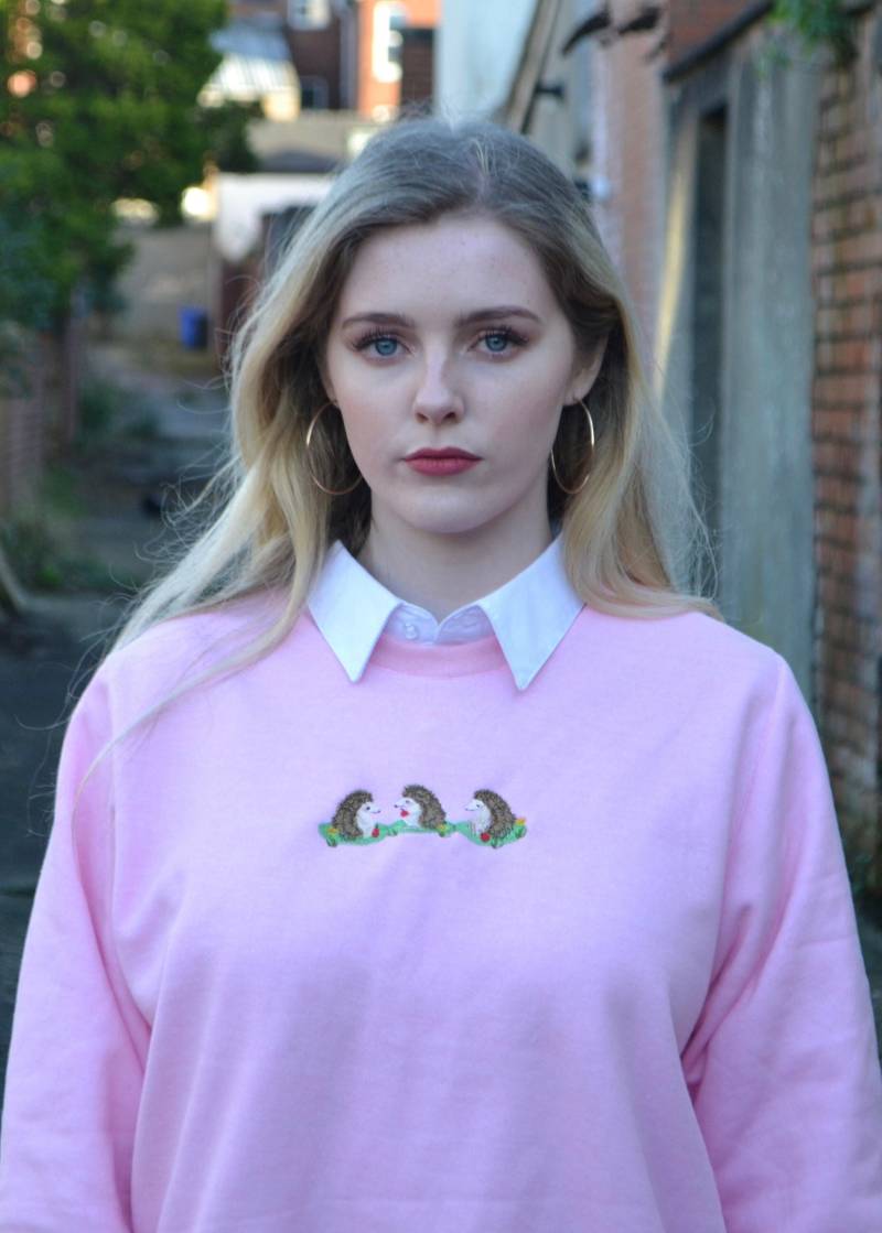 Besticktes Igel Sweatshirt Gemütlicher Picknick Pullover, Handgemacht Auf Bestellung von Breezita