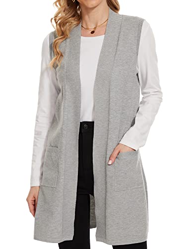 Breezy Lane Damen Ärmellos Strickjacke Weste Gerippt Vorne Offen Drapiert Duster Vest Lange Jacke mit Taschen von Breezy Lane