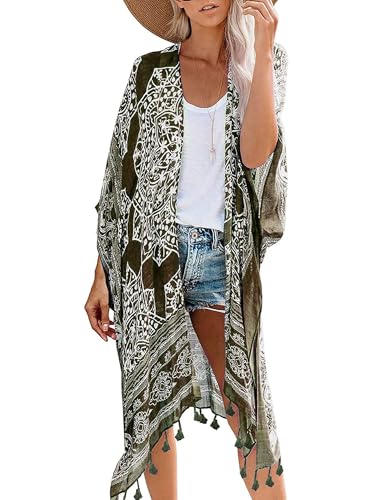 Breezy Lane Damen Badeanzug Cover Up Kimono Boho Loose Sommer Strickjacke Bikini Beachwear Cardigan Resort Bekleidung von Breezy Lane