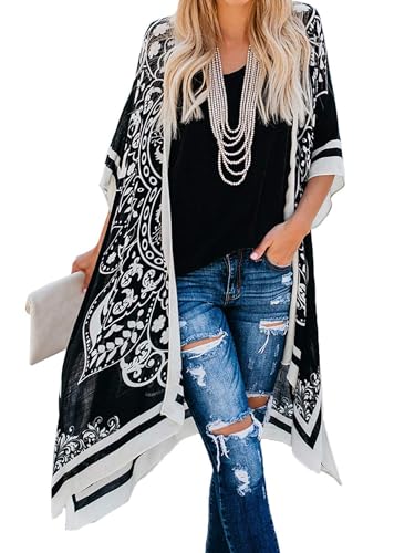 Breezy Lane Damen Badeanzug Cover Up Kimono Boho Loose Sommer Strickjacke Bikini Beachwear Cardigan Resort Bekleidung von Breezy Lane