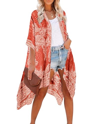 Breezy Lane Damen Badeanzug Cover Up Kimono Boho Loose Sommer Strickjacke Bikini Beachwear Cardigan Resort Bekleidung von Breezy Lane