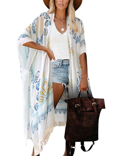 Breezy Lane Damen Kimono Bikini Cover Up Strickjacke Sommer Blumenmuster Strandkleid Lässige Badebekleidung Cardigan für den Urlaub von Breezy Lane