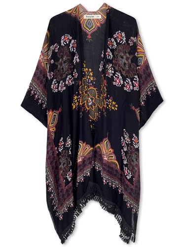 Breezy Lane Damen Kimono Bikini Cover Up Strickjacke Sommer Blumenmuster Strandkleid Lässige Badebekleidung Cardigan für den Urlaub von Breezy Lane