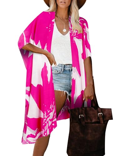 Breezy Lane Damen Kimono Bikini Cover Up Strickjacke Sommer Blumenmuster Strandkleid Lässige Badebekleidung Cardigan für den Urlaub von Breezy Lane