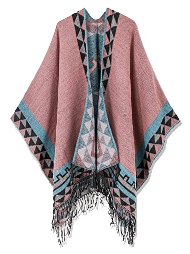 Breezy Lane Damen Poncho Schal Retro-Stil Bedruckt Umhang Übergroße Decke Cardigans für Herbst und Winter von Breezy Lane
