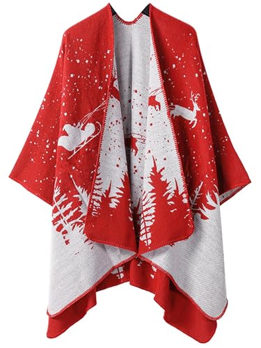 Breezy Lane Damen Poncho Schal Retro-Stil Bedruckt Umhang Übergroße Decke Cardigans für Herbst und Winter von Breezy Lane