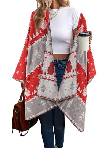Breezy Lane Damen Poncho Schal Retro-Stil Bedruckt Umhang Übergroße Decke Cardigans für Herbst und Winter von Breezy Lane