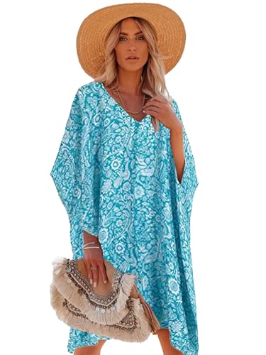 Breezy Lane Kaftan Cover Up Beachwear für Damen Strandkleid Bikini Badeanzug Blumenmuster Überzug Caftan Beach Resortkleidung von Breezy Lane