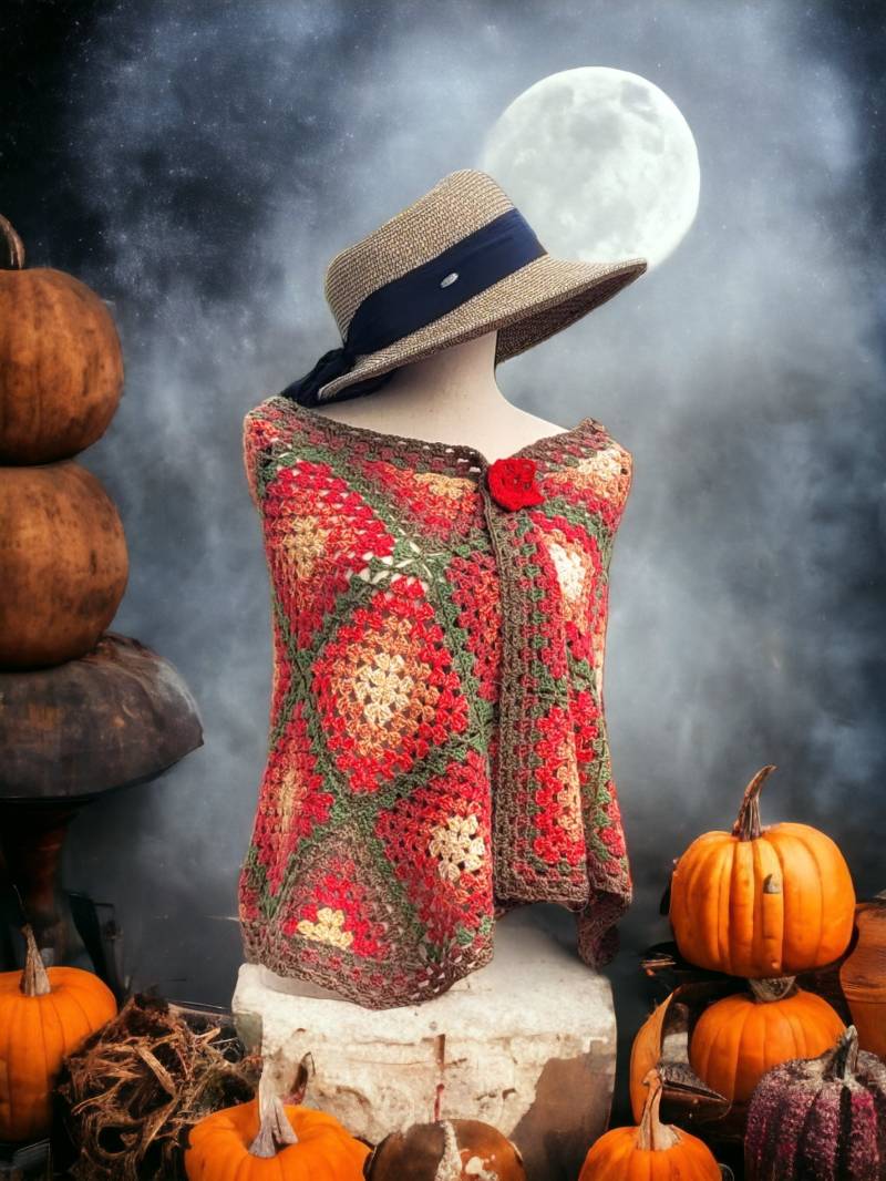 Gehäkelter Schal Oma Quadratisch, Herbstfarben, Wolle-Acryl-Mischung | 60x20 von BreezyLoops