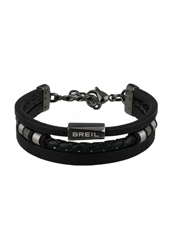 Breil - Lederarmband für Männer OUTER Kollektion TJ2668 - Schwarzer Edelstahl und Leder-Schmuckstück - 22.5 cm Länge von Breil