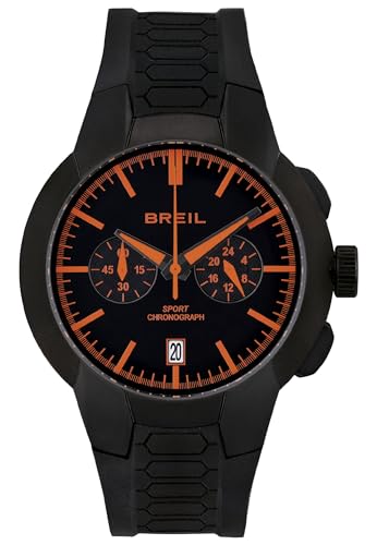 Uhr Breil Herren New One Sport Zifferblatt Mono-Farbe schwarz Uhrwerk Chono Quarz und Armband aus Stahl, Schwarz und orange, Armband von Breil