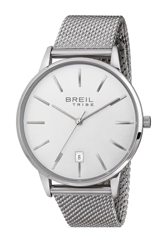 Breil Men's Avery Watch Collection Mono-Colour White dial 3 Hands Quartz Movement and Steel Silver MESH EW0493 von Breil