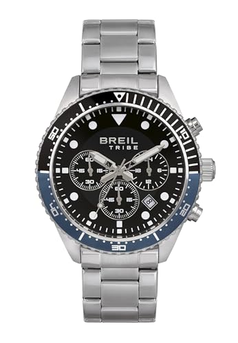 Breil Men's SAIL Watch Collection Mono-Colour Black dial Chrono Quartz Movement and Steel Silver Bracelet EW0485 von Breil