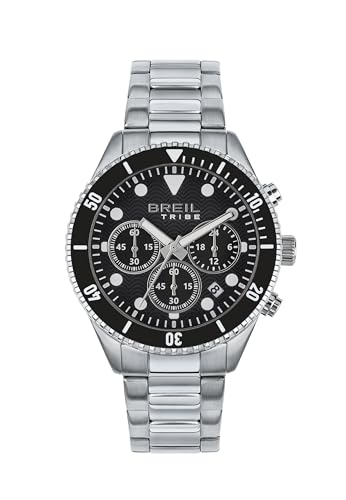 Beil Man Watch Overhand Mono-Color Black Quadrant Movement Chronograph Quarz Chronograph und Silberstahlarmband EW0713 von Breil