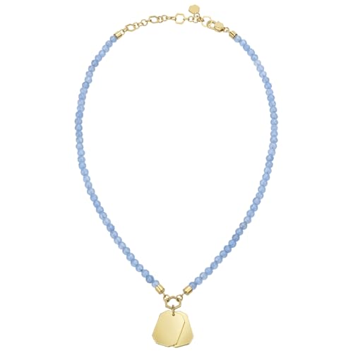 Breil, Damen Halskette Private Code Collection TJ3150, Blaue Jade Halskette mit Zwei IP-Goldstahlplättchen von Breil