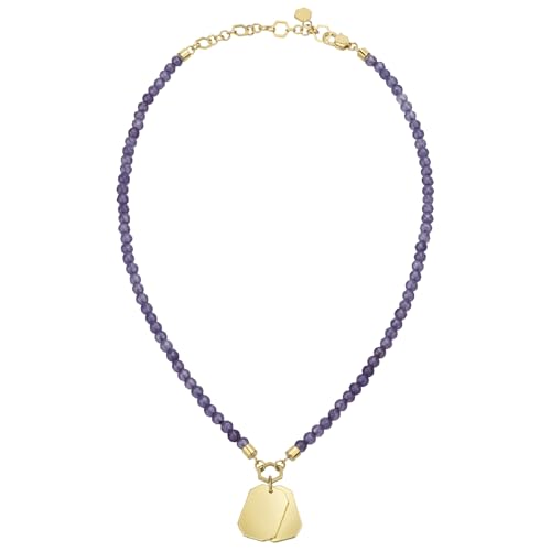Breil, Damen Halskette Private Code Collection TJ3151, Amethyst Halskette mit Zwei IP-Goldstahlplättchen von Breil
