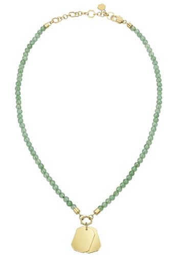 Breil, Damenhalskette Private Code Collection TJ3152, Grüne Aventurin-Halskette mit Zwei IP-Goldstahlplättchen von Breil