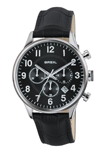 Breil, Herren Chronograph Contempo Collection, mit Sonnenschliff-Zifferblatt und Italienischem Lederarmband, 40,5-mm-Stahlgehäuse, mit Kalender, Herrenuhr mit Wasserdichtigkeit bis 5 ATM von Breil