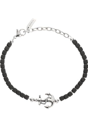 Breil, Mast Kollektion, Herrenarmband aus Edelstahl und Hämatit, mit einem Ankerförmigem Anhänger aus Poliertem Stahl und Karbonfaser, Praktischer Verschluss, schwarz von Breil