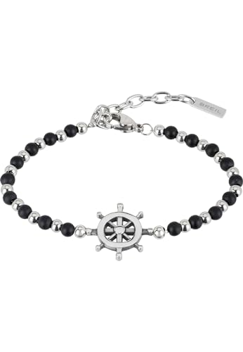 Breil - Herrenarmband Black Onyx TJ2408 - Armband aus Edelstahl und schwarzem Onyx mit Steuerruder in der Mitte, Länge 22.5 cm von Breil