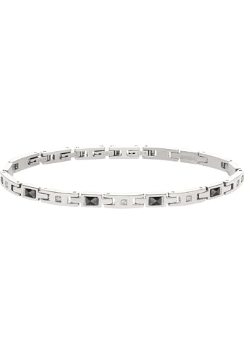 Breil Armband CERAMIC BRICK für Herren aus Edelstahl und Keramik in der Farbe Silber mit schwarzen und weißen Zirkonia Steinen, mit Faltverschluss, Länge: 22 cm, TJ3272 von Breil