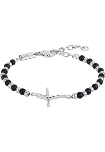 Breil Armband CODE für Herren aus Edelstahl mit Onyx in der Farbe Silber/Schwarz, mit Karabinerverschluss, Länge: 22 cm, TJ2989 von Breil