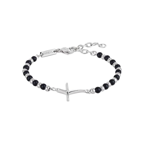 Breil Armband CODE für Herren aus Edelstahl mit Onyx in der Farbe Silber/Schwarz, mit Karabinerverschluss, Länge: 22 cm, TJ2989 von Breil