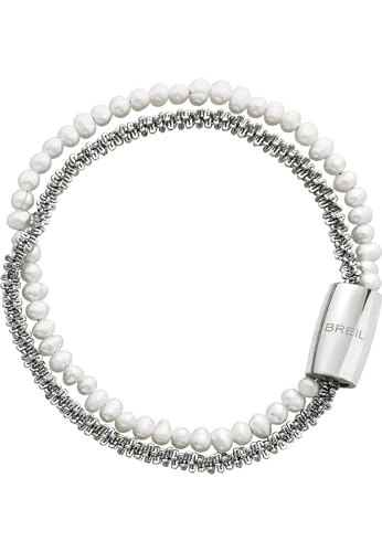 Breil Armband MAGNETICA SYSTEM für Damen aus Edelstahl in der Farbe Silber mit weißen Naturperlen, mit Magnetverschluss, Länge: 19,5 cm, TJ3299 von Breil